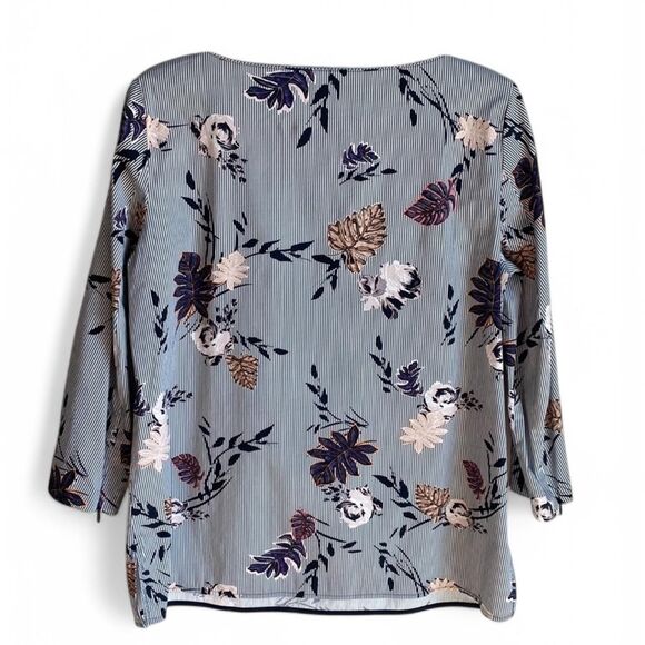 Lafayette148 Anthropolgie Blue & white striped boat neck blouse | size 10 - Picture 2 of 3